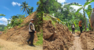 Ruas Jalan Desa Subang – Jalatrang Tertutup Tanah Longsor dan Beberapa Bangunan Ambruk